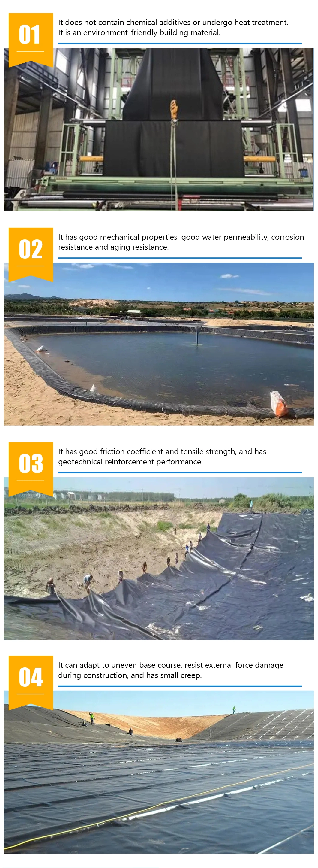 Customized HDPE/LDPE/PE/EV/ECB/PVC Textured/Composite Geomembrane Manufacturer for Aquaculture/Fish Farm/Shrimp/Pond/Dam/Landfill/Mining/Salt/Tailing Liner